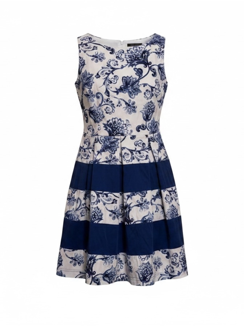 Tiana B. Navy and White Floral Stripe Fit & Flare Dress